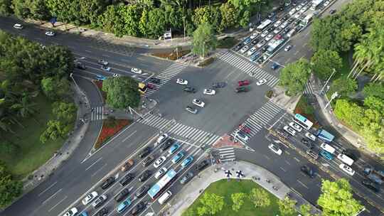 城市交通-深圳笋岗西路十字路口车流航拍