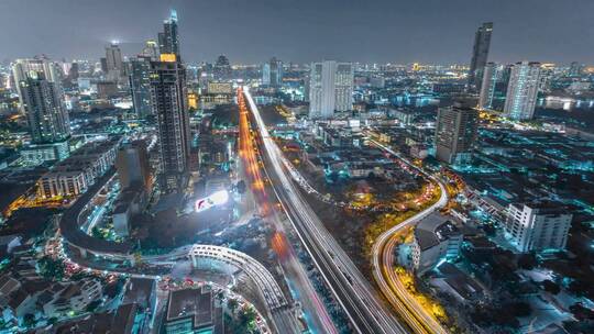 城市夜景高楼大厦延时航拍