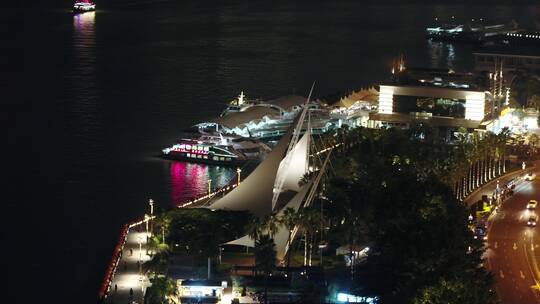 4K厦门高楼鹭江道夜景城市航拍