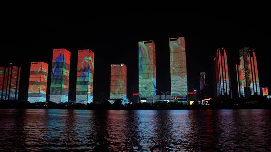 湖南长沙湘江夜景灯光秀视频素材模板下载