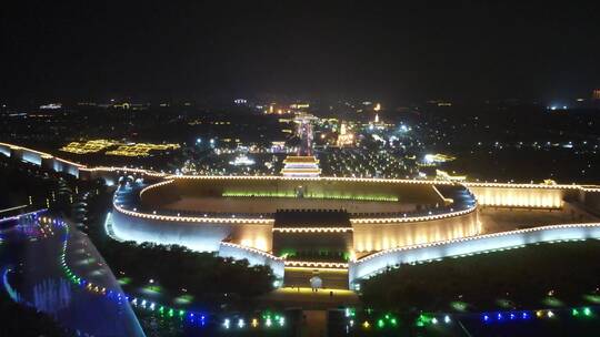 航拍正定古城夜景