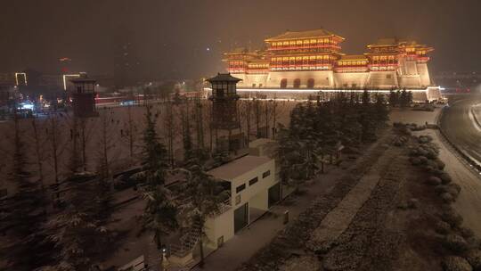 航拍洛阳应天门雪景