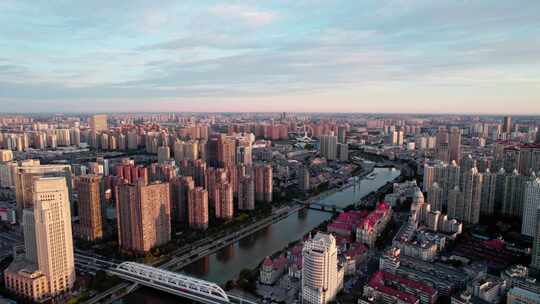 天津海河风景奥式风情区城市建筑风光航拍