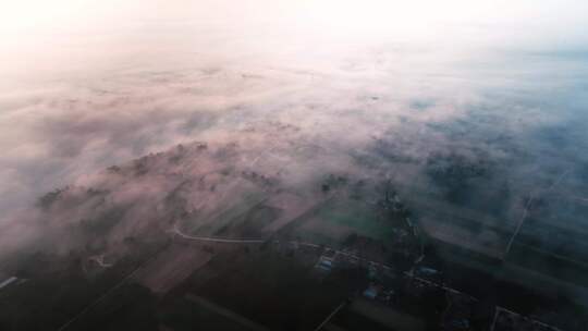 清晨西北平原平流雾航拍视频素材模板下载