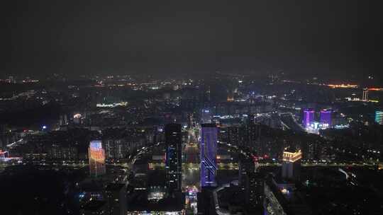 江门五邑华侨广场夜景航拍蓬江万达广场夜景