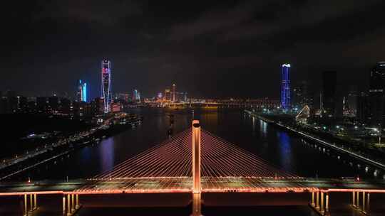 珠海夜景航拍横琴大桥夜晚城市建筑灯光风光视频素材模板下载