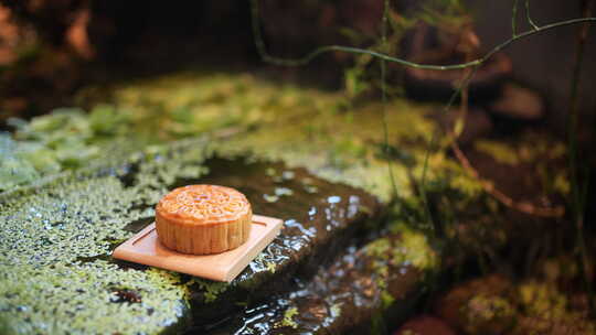 中秋月饼传统古典流水禅意境