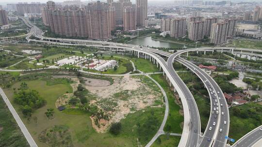 航拍福建泉州城市高架立交桥