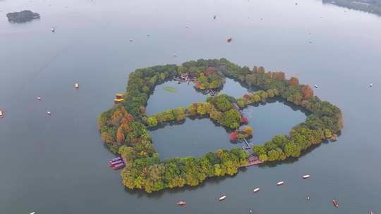 杭州西湖景区三潭印月小瀛洲航拍风景大自然