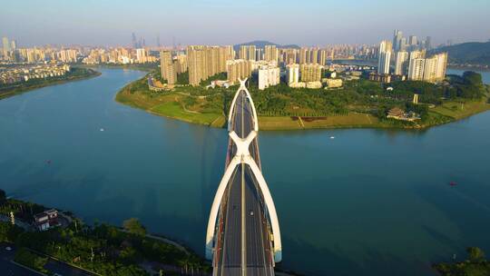 航拍南宁邕江城市风光英华大桥江景视频素材模板下载