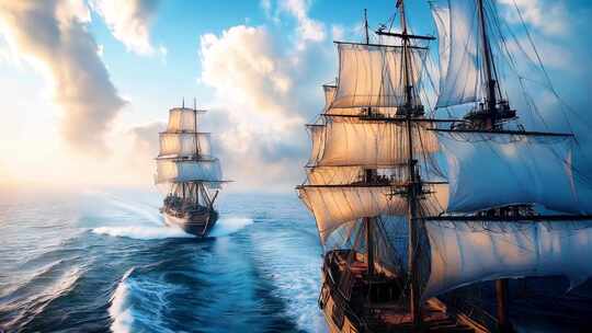 乘风破浪扬帆起航帆船航行巨浪