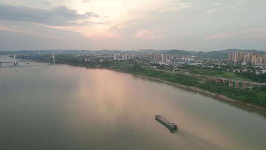 湖南省湘潭市湘江夕阳航拍风光