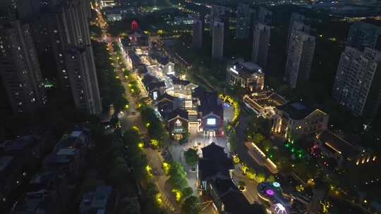 上海嘉定新城西云楼商业街夜晚航拍