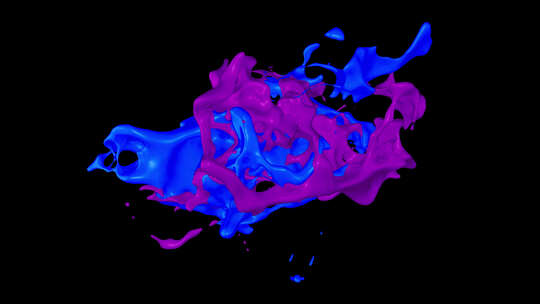 蓝色和紫色混色流飞溅碰撞