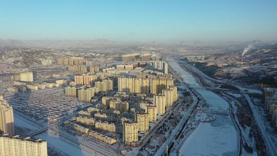 （4K实拍）航拍雪后城市景色  承德丰宁视频素材模板下载