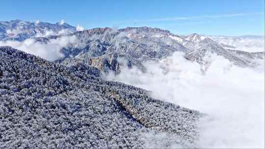 成都西岭雪山高处的云海与群山合集