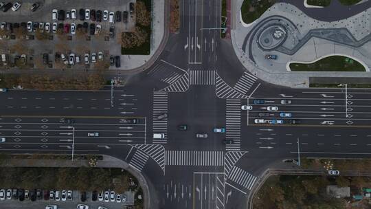 东营 航拍 城市街道 车辆 十字路口