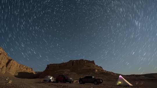 4K无人区新疆罗布泊大海道日出星空夜晚视频素材模板下载