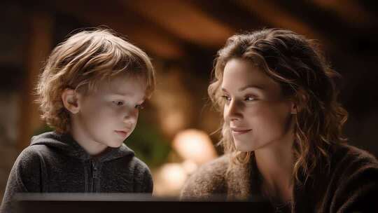 母子温馨互动交流学习成长