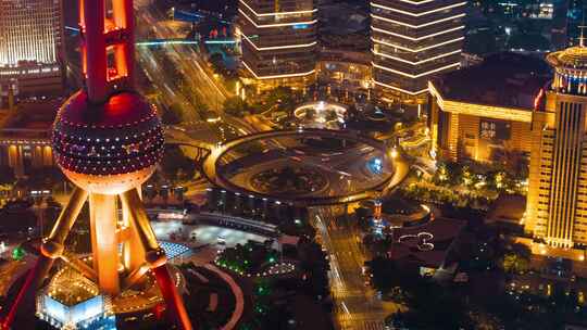 上海陆家嘴东方明珠夜景 - 航拍移动延时