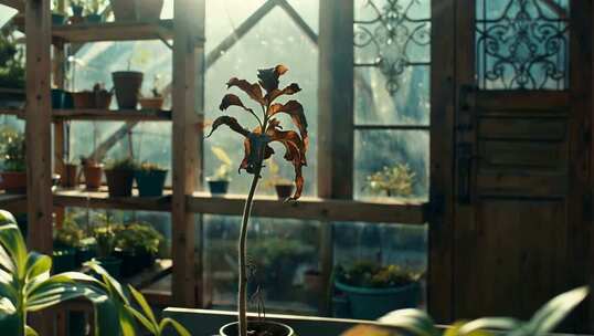 温室中盆栽植物特写