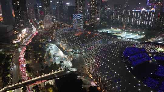 深圳湾体育中心体育场夜晚夜景航拍春茧体育