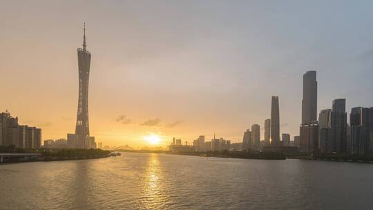 广州塔与珠江新城日转夜延时风景
