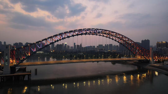 航拍武汉城市夜景汉江湾大桥交通车流
