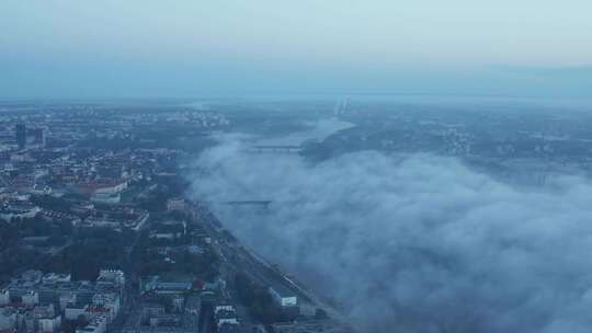 华沙，城市，波兰，雾