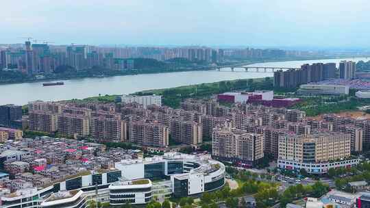 湖南长沙湘江江滩公园航拍橘子洲岳麓山风景