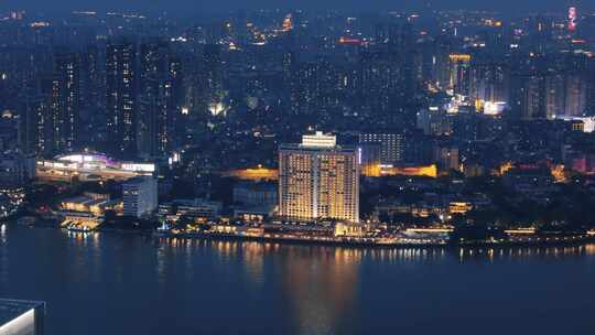 广州荔湾沙面白天鹅宾馆夜景航拍