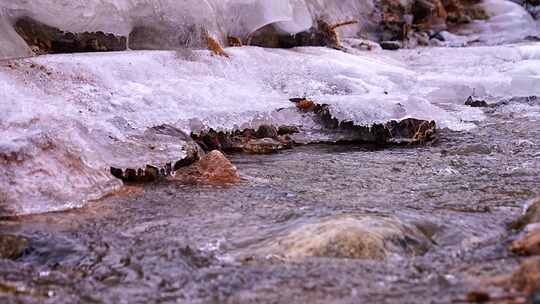 初春 冰雪融化 解冻 冰层 流水 融冰 河流