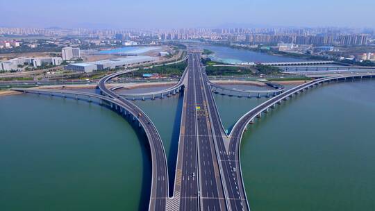 4k 航拍青岛胶州湾跨海大桥高速公路