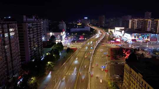 航拍夜景延时车流