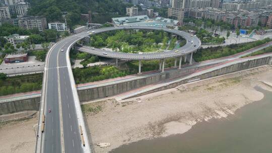 重庆北碚嘉陵江大桥公路车流航拍