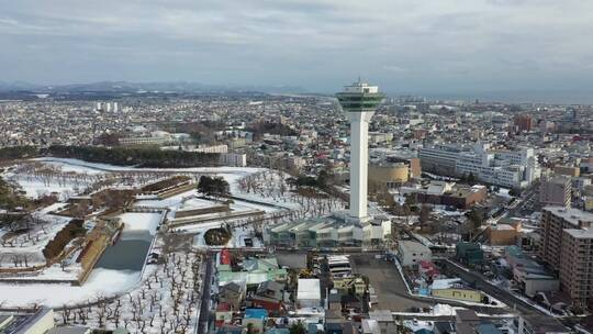 日本函馆五棱郭城堡城市风光航拍