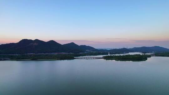 杭州湘湖旅游度假风景区傍晚航拍