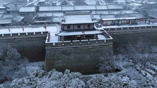 航拍西安城墙永宁门雪景