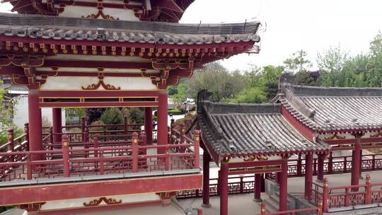 中国寺庙古建筑航拍垂直升高空镜实拍