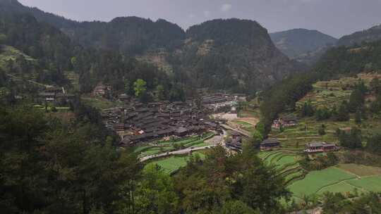 贵州黔东南雷山县郎德苗寨航拍风光