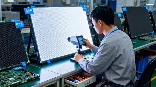 工人工厂内检测显示屏