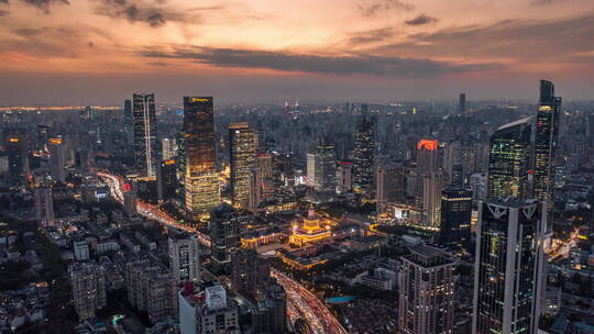 上海航拍静安区繁华夜景
