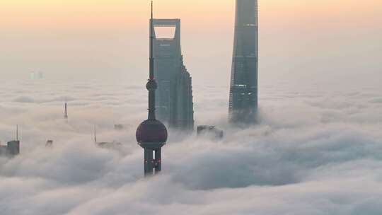 上海日出 上海平流雾航拍 上海高度陆家嘴视频素材模板下载