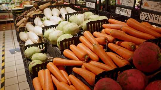 生鲜超市的货架上的新鲜蔬菜视频素材模板下载