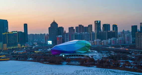 沈阳市春晚分会场，盛京大剧院航拍素材