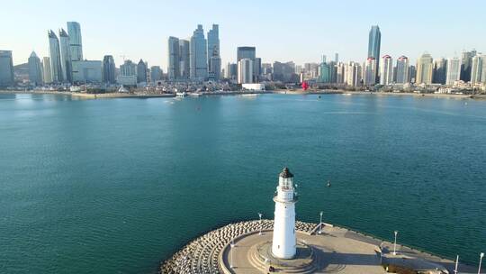 4K 航拍青岛前海一线城市建筑景观