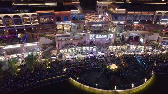 佛山千灯湖灯湖西街夜市航拍