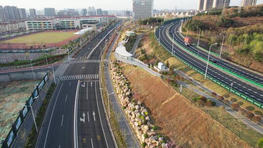 航拍威海统一南路与环山路