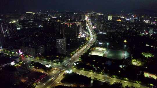 湖南衡阳市蒸湘区船山大道立交桥夜景4k航拍