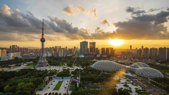 最新佛山禅城cbd建筑群日转夜延时